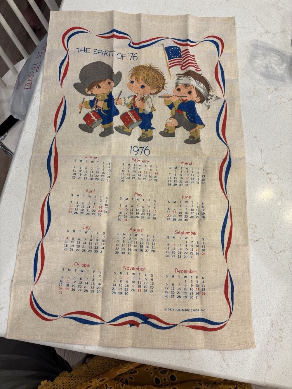 Vtg Hallmark 1976 Bicentennial USA Linen Tea Towel Calendar Bicentennial 250